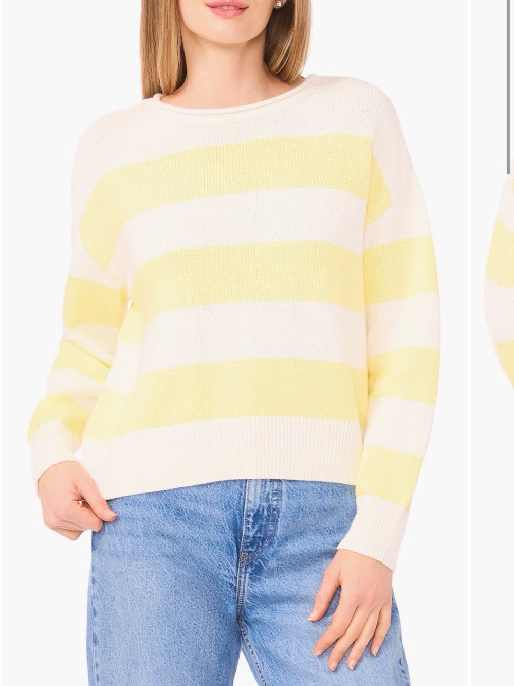 NEW Nordstrom CeCe women’s yellow & beige crewneck knit sweater size XL
